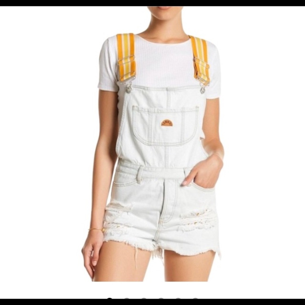 C&C California Overalls Distressed Jean Shorts